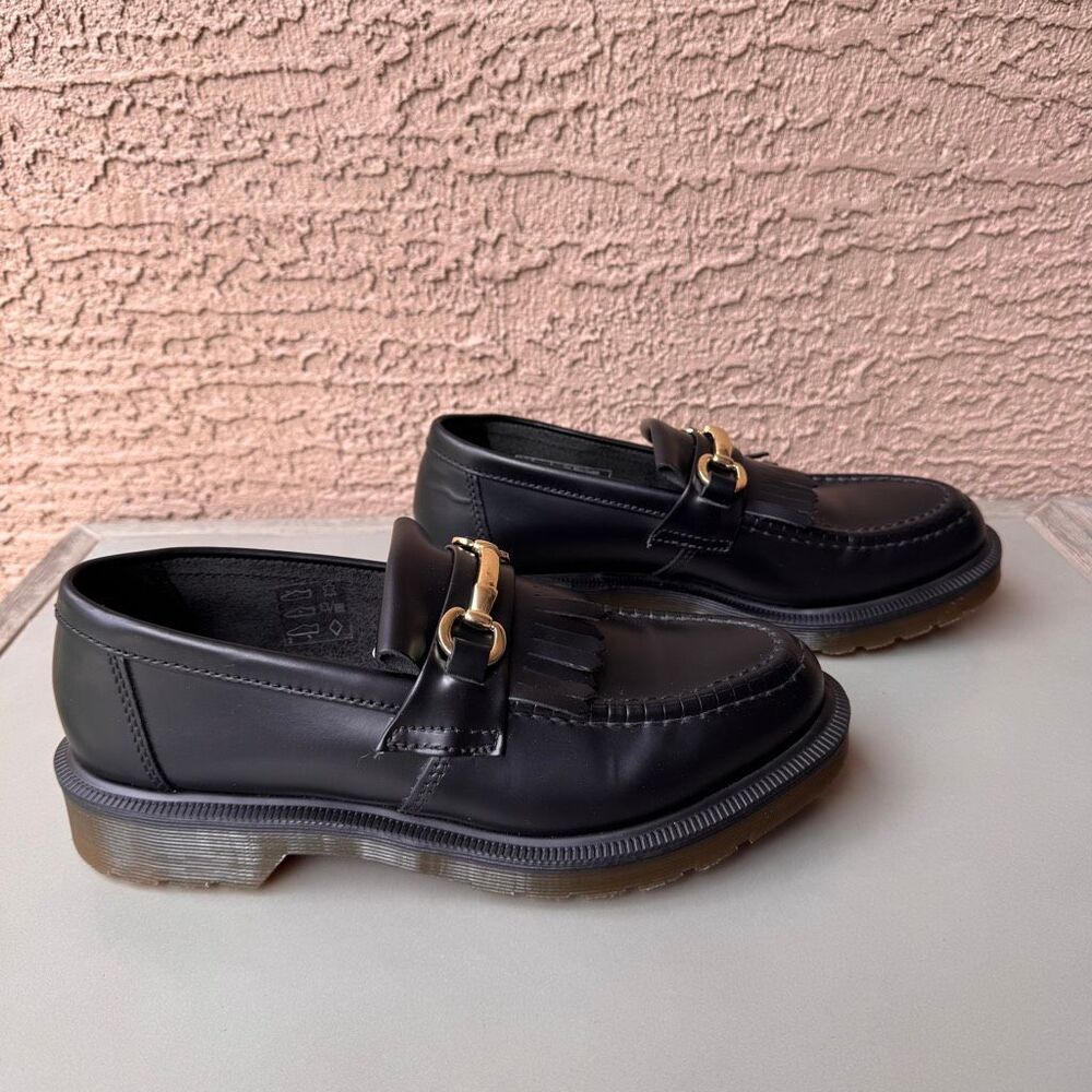 Dr. Martens Adrian Snaffle Smooth Leather Kiltie Loafers Black Gold Womens 8US - Picture 3 of 12